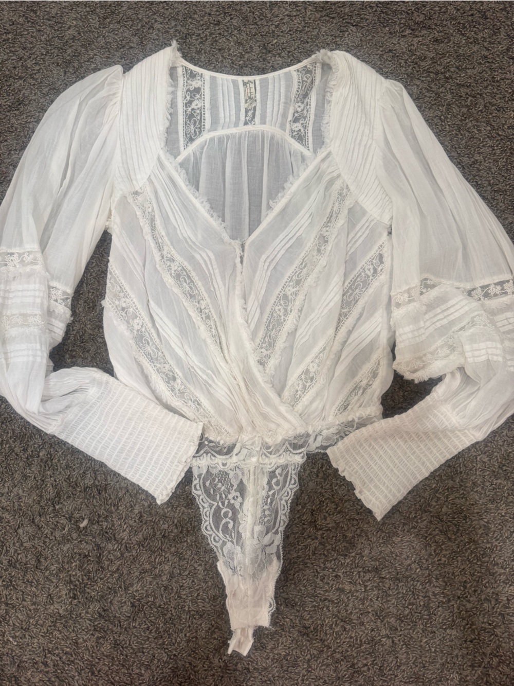 Free People White Sheer Lace Victorian-Inspired Blouse sz S